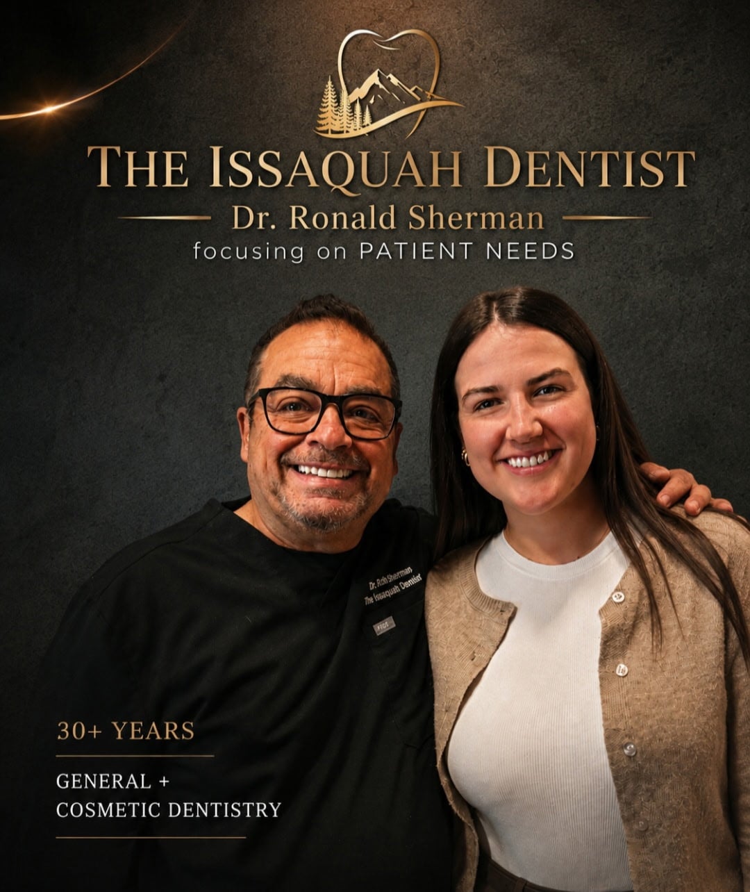Dr. Ron Sherman with a happy patient at The Issaquah Dentist